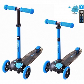 Самокат трехколесный Y-Scoo RT Trio Diamond 120 Monsters, 3 высоты, с блокировкой колес, цвет Ziggi голубой (Y-Scoo, 5872rt)